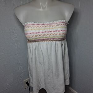 Y2K Xhilaration Smocked Tube Top Boho Beach Festival Bandeau White Size S